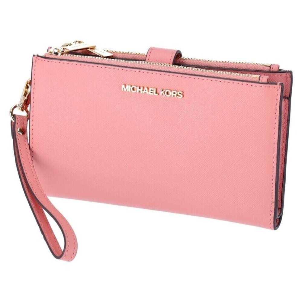 New Michael Kors Jet Set Travel Double zip wristlet Saffiano Leather Primrose